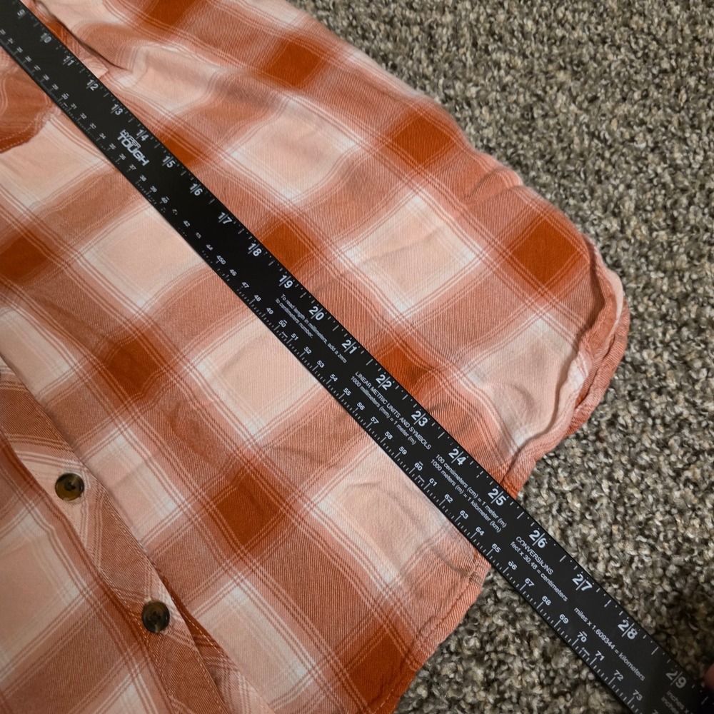 Terra & Sky Womens 1X Orange Pink Plaid Viscose Button Down Shirt Plus Size - Picture 2 of 6